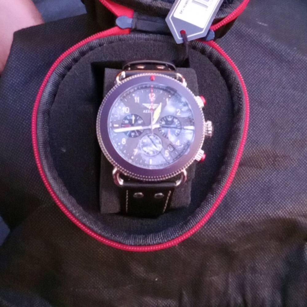Aeromat Pilot Watch Vol de Nuit.Black Leather Band.Retail $350.